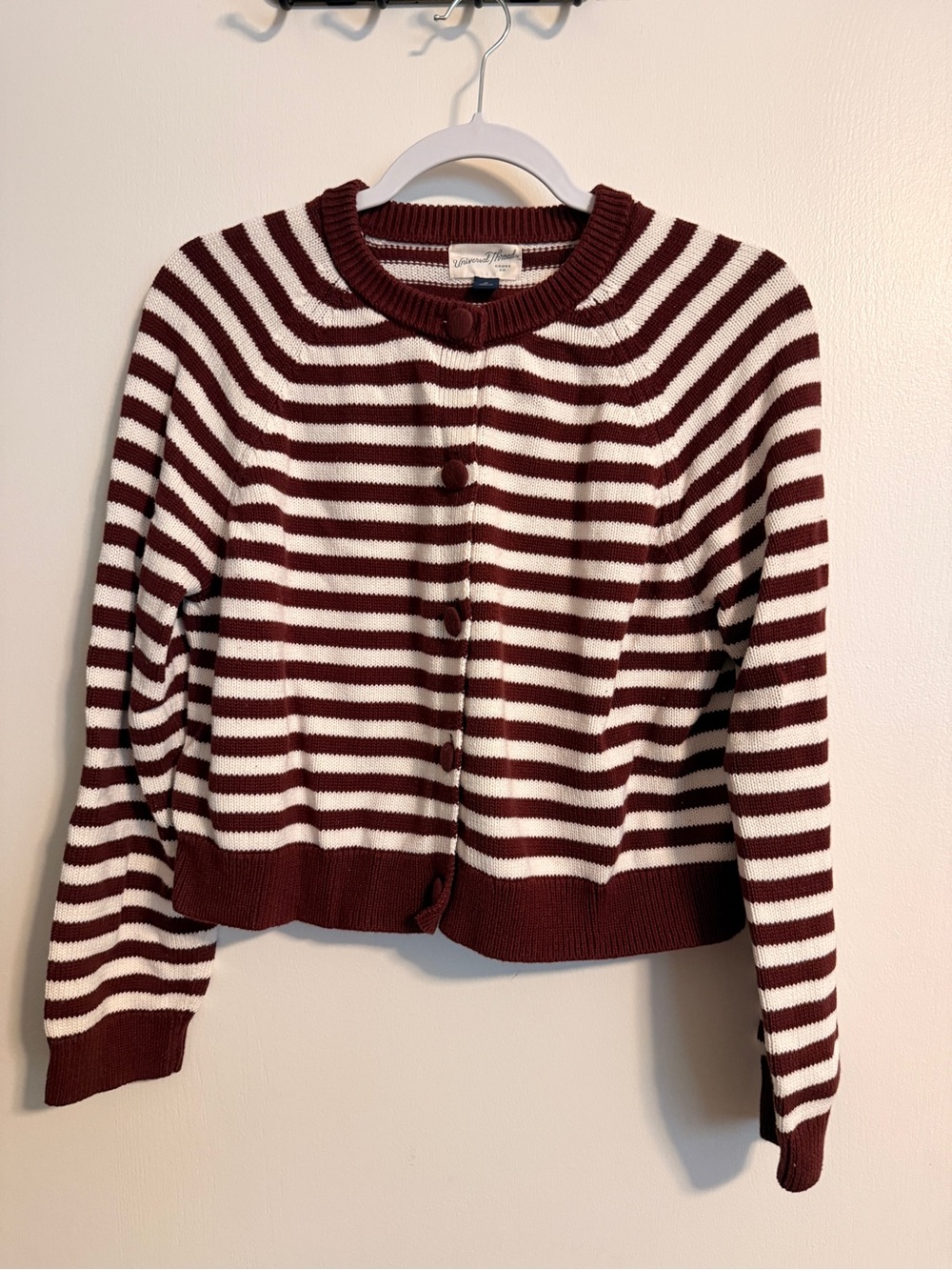 Universal Thread Burgundy and White Striped Button-Front Cardigan